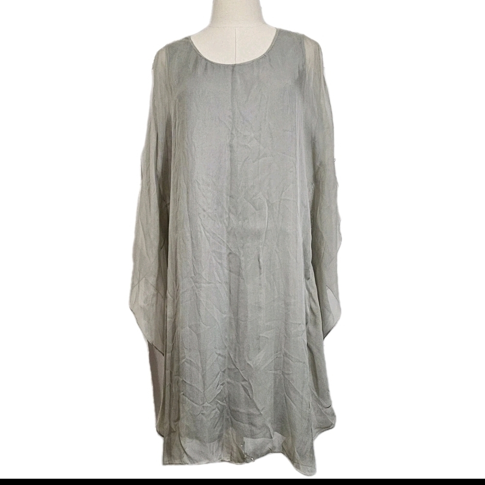Soft Surroundings Medium Muted Sage Green Sheer Kimono Flowy Summer Midi Dress